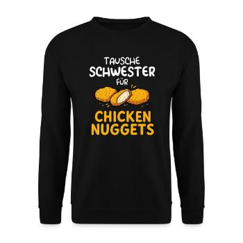 Tausche Schwester für Chicken Nuggets Lustig Fun - Unisex Pullover - Schwarz - Vorne - Alina (178cm) & Michal (187cm)