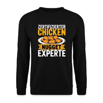 Chicken Nugget Experte Dino Lieblingsessen Burger - Unisex Pullover - Schwarz - Vorne - Alina (178cm) & Michal (187cm)