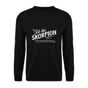 Sternzeichen Geschenke Skorpion Spruch - Unisex Pullover - Schwarz - Vorne - Alina (178cm) & Michal (187cm)