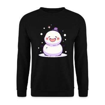 Süßer Weihnachts Schneemann - Festtags-Design - Unisex Pullover - Schwarz - Vorne - Alina (178cm) & Michal (187cm)