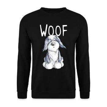 Woof Bearded Collie - Beardie - Geschenk - Comic - Unisex Pullover - Schwarz - Vorne - Alina (178cm) & Michal (187cm)
