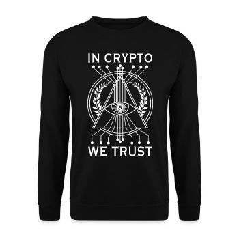 Bitcoin Kryptowährung - In Crypto We Trust - Unisex Pullover - Schwarz - Vorne - Alina (178cm) & Michal (187cm)