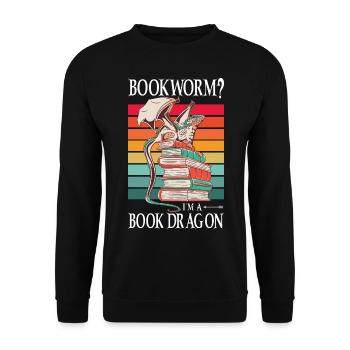 Dragons Bücher Drachen Lesen Bücherwurm - Unisex Pullover - Schwarz - Vorne - Alina (178cm) & Michal (187cm)