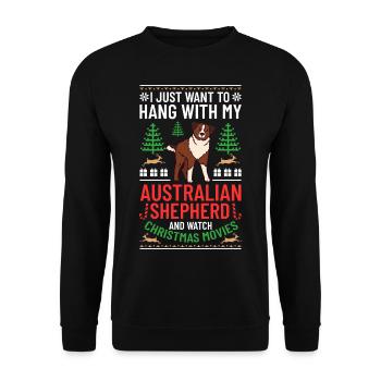 Australian Shepherd Weihnachten Hund Welpe - Unisex Pullover - Schwarz - Vorne - Alina (178cm) & Michal (187cm)