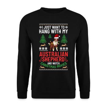 Australian Shepherd Weihnachten Hund Welpe - Unisex Pullover - Schwarz - Vorne - Alina (178cm) & Michal (187cm)