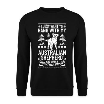 Australian Shepherd Weihnachten Hund Welpe - Unisex Pullover - Schwarz - Vorne - Alina (178cm) & Michal (187cm)