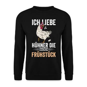 Ich liebe Hühner Ei - Unisex Pullover - Schwarz - Vorne - Alina (178cm) & Michal (187cm)