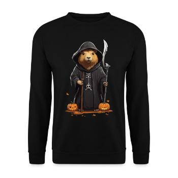 Funny Halloween Capybara Grim Reaper Design - Unisex Sweatshirt - black - Front - Alina (178cm) & Michal (187cm)