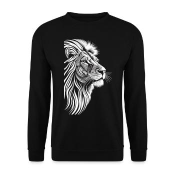 Royal Grace: African Lion in Pure White - Unisex Sweatshirt - black - Front - Alina (178cm) & Michal (187cm)