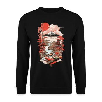 Sushi Ukiyo-E Art Retro Design Food Stil - Unisex Pullover - Schwarz - Vorne - Alina (178cm) & Michal (187cm)