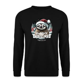 Weihnachtsfaultier - Slothy Christmas - Unisex Pullover - Schwarz - Vorne - Alina (178cm) & Michal (187cm)