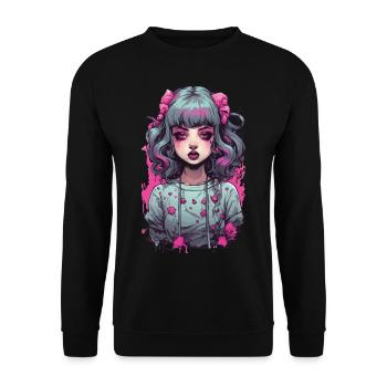 Goth Psycho Girl Kawaii Gothic Anime Design - Unisex Sweatshirt - black - Front - Alina (178cm) & Michal (187cm)