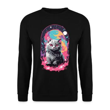 Katze Goth Pastel Psychedelisch Weirdcore Design - Unisex Pullover - Schwarz - Vorne - Alina (178cm) & Michal (187cm)