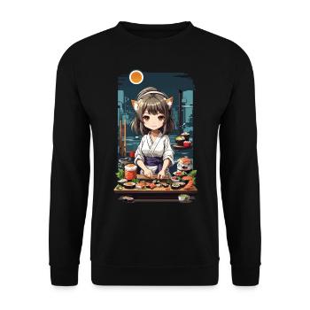 Anime Sushi Master Kawaii Kemonomimi Chef Design - Unisex Sweatshirt - black - Front - Alina (178cm) & Michal (187cm)