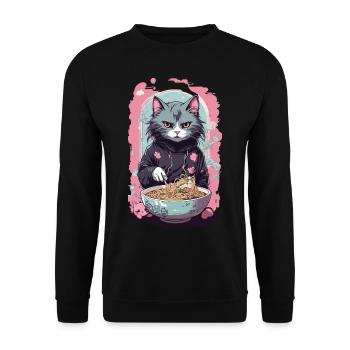 Anime Ramen Chat Japonais Soupe De Nouilles Art - Sweat-shirt Unisexe - noir - Devant - Alina (178cm) & Michal (187cm)