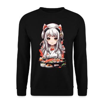 Kawaii Anime Sushi Master with Cat Ears - Unisex Sweatshirt - black - Front - Alina (178cm) & Michal (187cm)