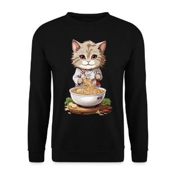 Kawaii chat Ramen soupe de nouilles Design Otaku Mode - Sweat-shirt Unisexe - noir - Devant - Alina (178cm) & Michal (187cm)