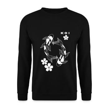 Koi. Karpfenfisch mit Kirschblüte - Unisex Pullover - Schwarz - Vorne - Alina (178cm) & Michal (187cm)