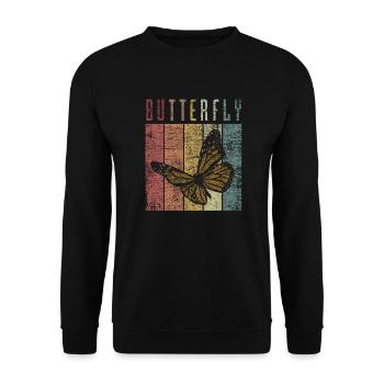Retro Butterfly Schmetterling - Unisex Pullover - Schwarz - Vorne - Alina (178cm) & Michal (187cm)