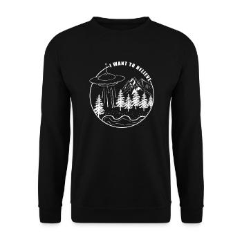 I Want To Believe | Ufo Alien Weltraum Geschenk - Unisex Pullover - Schwarz - Vorne - Alina (178cm) & Michal (187cm)