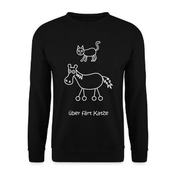 überfährt Katze, über färt Katze, Pferd auf Rädern - Unisex Pullover - Schwarz - Vorne - Alina (178cm) & Michal (187cm)