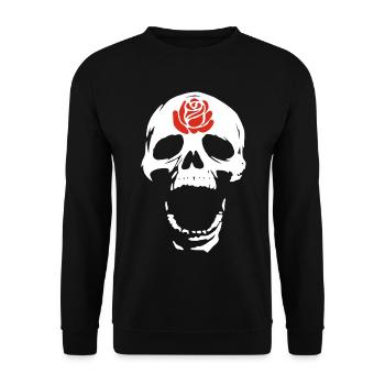 Der weiße Totenkopf und die Rose - Unisex Pullover - Schwarz - Vorne - Alina (178cm) & Michal (187cm)