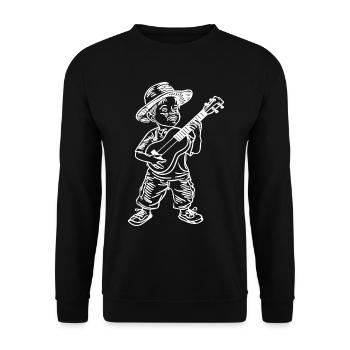 Ukulele Junge Zeichnung - Unisex Pullover - Schwarz - Vorne - Alina (178cm) & Michal (187cm)