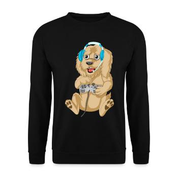Gaming Golden Doodle Chien Dessin Animé T-Shirt Design - Sweat-shirt Unisexe - noir - Devant - Alina (178cm) & Michal (187cm)