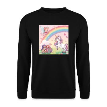 Regenbogenfee und Einhorn Traum - Unisex Pullover - Schwarz - Vorne - Alina (178cm) & Michal (187cm)