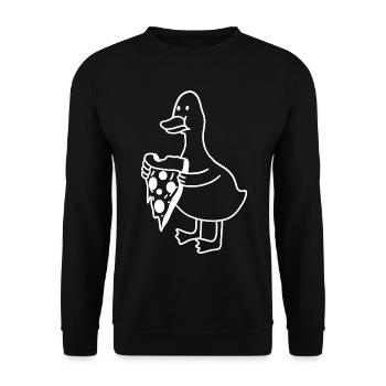Ente mit Pizza Skizze – lustiges Tier Cartoon - Unisex Pullover - Schwarz - Vorne - Alina (178cm) & Michal (187cm)