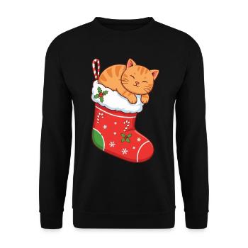 Kuschelkater im festlichen Stiefel - Unisex Pullover - Schwarz - Vorne - Alina (178cm) & Michal (187cm)