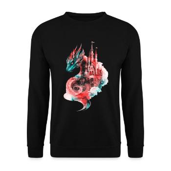 Dragon Castle Fantasy Magic Mythology Creature - Unisex Sweatshirt - black - Front - Alina (178cm) & Michal (187cm)