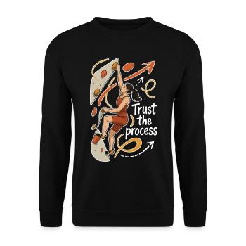 Bouldern Shirt Damen – Vertrau dem Prozess - Unisex Pullover - Schwarz - Vorne - Alina (178cm) & Michal (187cm)