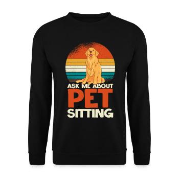 Retro Hund: Frag mich nach Tierbetreuung - Unisex Pullover - Schwarz - Vorne - Alina (178cm) & Michal (187cm)