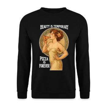 Art de pizza pin-up – La beauté est temporaire - Sweat-shirt Unisexe - noir - Devant - Alina (178cm) & Michal (187cm)