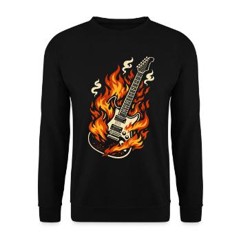 E-Gitarre Brennend Rock Geschenk - Unisex Pullover - Schwarz - Vorne - Alina (178cm) & Michal (187cm)