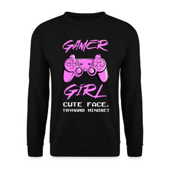 Gamer Girl Controller Saying Cute Face Tryhard - Unisex Sweatshirt - black - Front - Alina (178cm) & Michal (187cm)