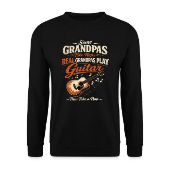 Papy Rock : Guitare, Musique et Sieste - Sweat-shirt Unisexe - noir - Devant - Alina (178cm) & Michal (187cm)