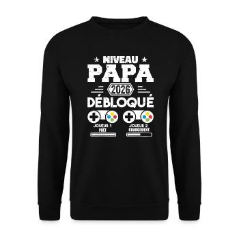 Niveau Papa Débloqué Futur Père 2026 Papa Cadeau - Sweat-shirt Unisexe - noir - Devant - Alina (178cm) & Michal (187cm)
