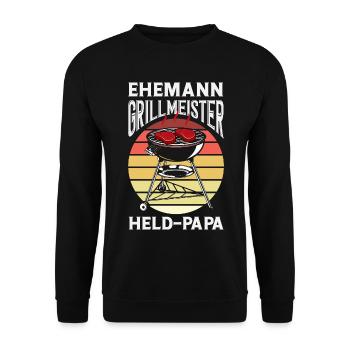 Ehemann Held Papa Vater Fleisch Grillen Bbq - Unisex Pullover - Schwarz - Vorne - Alina (178cm) & Michal (187cm)