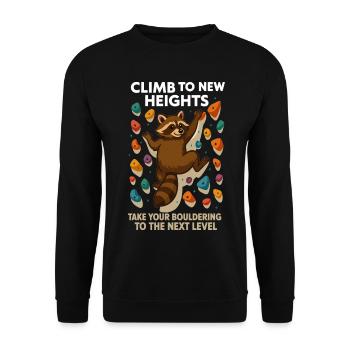 Bouldern Waschbär Motivation: Climb New Heights - Unisex Pullover - Schwarz - Vorne - Alina (178cm) & Michal (187cm)