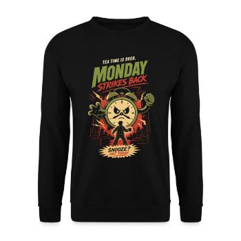 Monday Strikes Back lustiger Montag Kaffee Büro - Unisex Pullover - Schwarz - Vorne - Alina (178cm) & Michal (187cm)