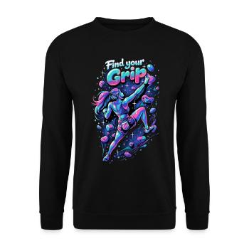 Find your Grip – Bouldern Spruch für Frauen - Unisex Pullover - Schwarz - Vorne - Alina (178cm) & Michal (187cm)