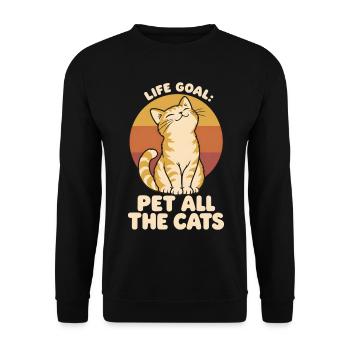 Lebensziel Katzen streicheln - Unisex Pullover - Schwarz - Vorne - Alina (178cm) & Michal (187cm)
