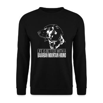 BAVARIAN MOUNTAIN HOUND Life is better Wilsigns - Unisex Pullover - Schwarz - Vorne - Alina (178cm) & Michal (187cm)