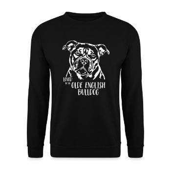 Loved by an Olde English Bulldog OEB Hundespruch - Unisex Pullover - Schwarz - Vorne - Alina (178cm) & Michal (187cm)