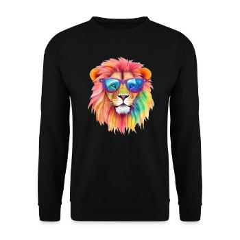 Colorful cool lion with sunglasses - Unisex Sweatshirt - black - Front - Alina (178cm) & Michal (187cm)