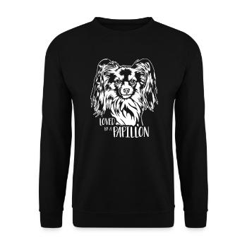 Loved by a Papillon Hunde Spruch Hund Wilsigns - Unisex Pullover - Schwarz - Vorne - Alina (178cm) & Michal (187cm)