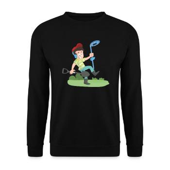 Amateur Schatzsucher mit dem Metalldetektor - Unisex Pullover - Schwarz - Vorne - Alina (178cm) & Michal (187cm)