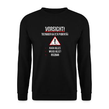 Pubertät Teenager Jugend Kind Jugendliche Geschenk - Unisex Pullover - Schwarz - Vorne - Alina (178cm) & Michal (187cm)